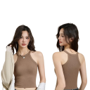 Women's Plain Vest Top with Built-in Bra O-Neck Thin Straps Viscose Spandex Comfortable Top 4