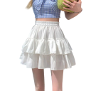 Women's Pleated A-Line Skirt with Ruffles Layered Mini Skirt with Elastic Waist Elegant Skirt for Everyday Wear and Parties 1