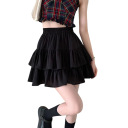 Women's Pleated A-Line Skirt with Ruffles Layered Mini Skirt with Elastic Waist Elegant Skirt for Everyday Wear and Parties 4