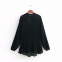 Women's Pleated Blouse with Long Gathered Sleeves Stand-Up Collar Button Fastening Classic Loose Fit Comfortable Polyamide Material 3