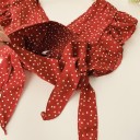 Women's Polka Dot Wrap Blouse with V-Neck Short Frill Sleeves Tie at Waist Gathered Waist Shorter Cut Polyester 5