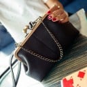 Women's Retro Style Crossbody Handbag with Metal Frame Ball Closure Chain and Long Strap Grainy PU Leather 24 x 17 x 7 cm 6