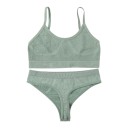 Women's Ribbed Lingerie Set Bralette Non-Wired Bra with Elasticated Hem and Thong with Wide Waistband 9