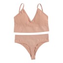 Women's Ribbed Lingerie Set with Wireless Bra Featuring V-Neck and Removable Padding and Wide Waist Thong 6