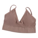 Women's Ribbed Lingerie Set with Wireless Bra Featuring V-Neck and Removable Padding and Wide Waist Thong 9