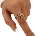 Women's Ring Adjustable Size Five-Row Layered Ring with Textured Lines Rope Design with Rhinestones Round and Rectangular Cut 4