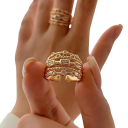 Women's Ring Adjustable Size Five-Row Layered Ring with Textured Lines Rope Design with Rhinestones Round and Rectangular Cut 5