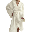 Women's Robe Beige Colour Soft Cotton Robe Waist Tie Comfortable Home Robe Made of Breathable Cotton Lightweight Elegant Women's Robe 1