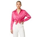 Women's Satin Long Sleeve Shirt with a Loose Fit, Shiny Surface, Classic Collar, Button Cuff, and Straight Hem 20