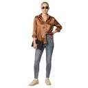 Women's Satin Long Sleeve Shirt with a Loose Fit, Shiny Surface, Classic Collar, Button Cuff, and Straight Hem 10
