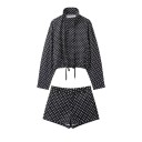 Women's Set Hoodie and Shorts Polka Dot Pattern Made of Polyester Stand-Up Collar with Drawstring Long Sleeves Loose Fit Home and Outdoor Clothing 1
