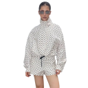 Women's Set Hoodie and Shorts Polka Dot Pattern Made of Polyester Stand-Up Collar with Drawstring Long Sleeves Loose Fit Home and Outdoor Clothing 6