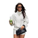 Women's Set Hoodie and Shorts Polka Dot Pattern Made of Polyester Stand-Up Collar with Drawstring Long Sleeves Loose Fit Home and Outdoor Clothing 7