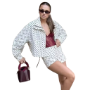 Women's Set Hoodie and Shorts Polka Dot Pattern Made of Polyester Stand-Up Collar with Drawstring Long Sleeves Loose Fit Home and Outdoor Clothing 8