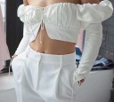 Women's Sexy Blouse White Polyester Cotton 3