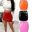 Women's Shiny Mini Skirt with High Waist Fitted Pencil Cut Lacquered Look and Smooth Surface without Embellishments Material PU Leather 5