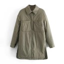 Women's Shirt Jacket Extended Loose Fit Two Chest Pockets Side Slits Rounded Hem Made from Polyester and Cotton 3