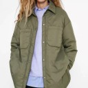 Women's Shirt Jacket Extended Loose Fit Two Chest Pockets Side Slits Rounded Hem Made from Polyester and Cotton 4