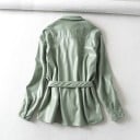 Women's Shirt Jacket in Faux Leather Sage Green Button Fastening Two Chest Pockets with Flaps Waist Tie 3