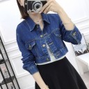 Women's Short Denim Jacket Classic Shirt Collar Button Fastening Two Chest Pockets with Flap Sleeve Loops Cotton Denim 4