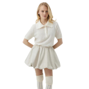 Women's Short Sleeve Polo Shirt Plain Design V-Neck with Collar and Buttons Cotton with Polyester 5