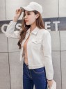 Women's Short Spring Jacket in Denim Style with Collar Fitted Cut and Chest Pockets with Flap Made from Polyester and Elastane Suitable 7