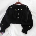 Women's Short Sweater with Rose Embroidery 1