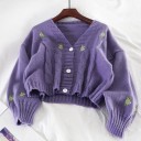 Women's Short Sweater with Rose Embroidery 2