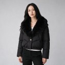Women's Short Winter Jacket with Duck Down and Large Fur Collar, Quilted with Elastic Waist and Long Sleeves 2