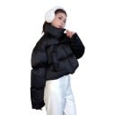 Women's Short Winter Jacket with Rhinestones and High Collar, Quilted, Voluminous with Long Sleeves for Winter in the City 4