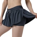 Women's Shorts Skirt With Drawstring And Pockets Solid Colour Design Polyester Spandex Elastic Summer Skirt With Inner Shorts 12