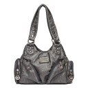 Women's shoulder bag made of artificial leather Vintage look Several zip pockets Decorative metal pendants Dimensions 29 x 22 x 11 cm 3
