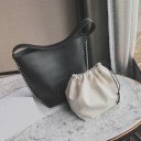 Women's Shoulder Bag Made of PU Leather Bucket Shape Wide Handle Decorative Metal Chain on the Side Dimensions 28 x 20 x 17 cm For Work 1