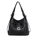 Women's Shoulder Bag Made of PU Leather Soft Bag with Front Pocket and Metal Ring Side Zip Pockets Handles with Buckles 35 x 25 x 12 cm 1