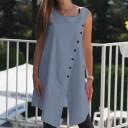Women's Sleeveless Blouse with a Slit in the Middle Extended Tank Top Cut Asymmetrical Hem Decorative Buttons Blend of Polyester 7