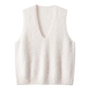 Women's Sleeveless Sweater Vest with Deep V-Neck in Soft Fluffy Knit with Ribbed Hem Universal Size 10
