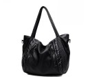 Women's Spacious Shoulder Bag in Black Artificial Leather with Braided Handles Zip Fastening Patterned Lining Casual Style 2