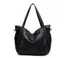 Women's Spacious Shoulder Bag in Black Artificial Leather with Braided Handles Zip Fastening Patterned Lining Casual Style 4