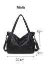 Women's Spacious Shoulder Bag in Black Artificial Leather with Braided Handles Zip Fastening Patterned Lining Casual Style 7