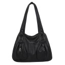 Women's Spacious Shoulder Bag Two Handles with Metal Rivets Several Zip Compartments Front Zip Pockets Artificial Leather 36 x 25 x 12 cm 2