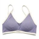 Women's Sports Bra with V-Neck and Contrast Trim with Thin Straps and Subtly Ribbed Fabric for Yoga and Fitness 5