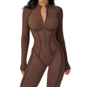 Women's Sports Jumpsuit Long Sleeve Top and Leggings With Zip in Neck Solid Colour Jumpsuit Made of Nylon and Spandex 2