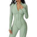 Women's Sports Jumpsuit Long Sleeve Top and Leggings With Zip in Neck Solid Colour Jumpsuit Made of Nylon and Spandex 3