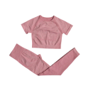 Women's Sports Set Leggings and Short Sleeve T-Shirt Plain Fitness Set Made of Nylon, Polyester and Spandex 3