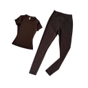 Women's Sports Set T-Shirt with Short Sleeves Leggings Plain Nylon Spandex Fitness Yoga Exercise 18