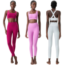 Women's Sports Set with Leggings and Sports Bra, Solid Colour, Nylon, Spandex, Comfortable and Stylish for Fitness 3