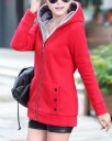 Women's Spring and Autumn Zip-Up Hoodie Jacket Plush Lining Extended Cut Over Hips Buttoned Pockets Cotton 15