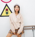 Women's Spring Anorak Jacket in Japanese Style with Hood Zip on the Chest Kangaroo Pocket Elastic Cuffs and Hem Cotton Polyester 19