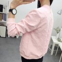 Women's Spring Bomber Jacket with Embossed Pattern Narrow Round Collar Full-Length Zip Ribbed Cuffs and Hem Polyester 5