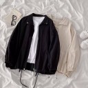 Women's Spring Jacket in a Loose Fit with Stand-Up Collar Zip Under Flap Large Front Pockets Adjustable Drawstring at Hem Elasticated 3